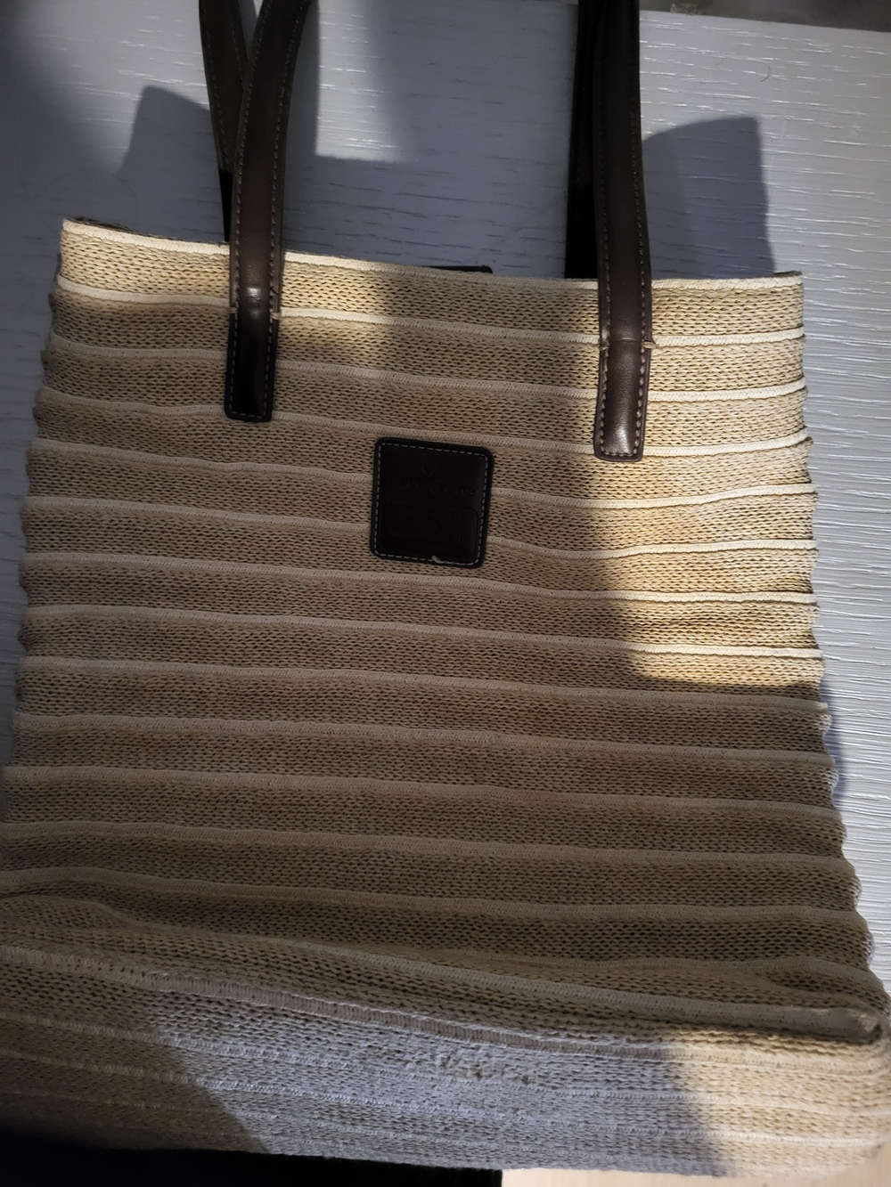 Liz Claiborne Beige Woven Tote with Dark Brown Handles